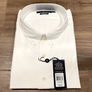 Polo Dress Shirt, Classic Fit Pinpoint Oxford, Size 21 / 38/39, Color White